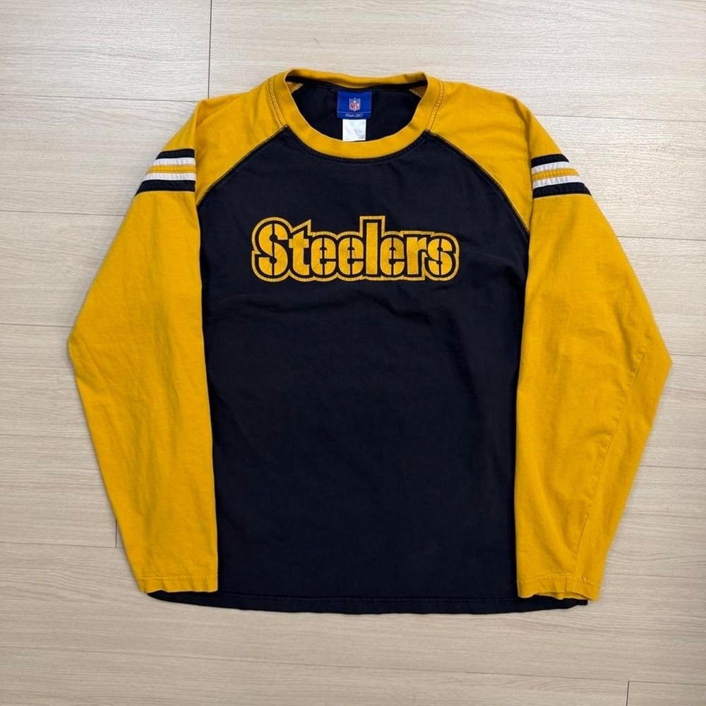 Y2K Reebok Pittsburgh Steelers Striped Long Sleeve Shirt Mens Size XL